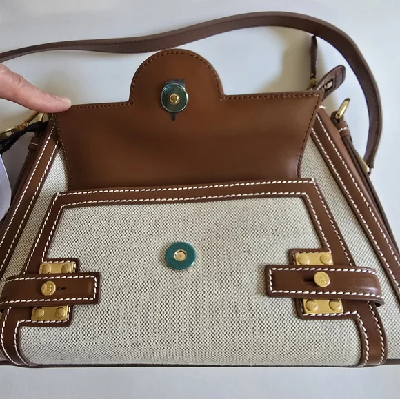 Balmain  B-Buzz Canvas & Leather Shoulder Bag Natural / Camel - Picture 11 of 14